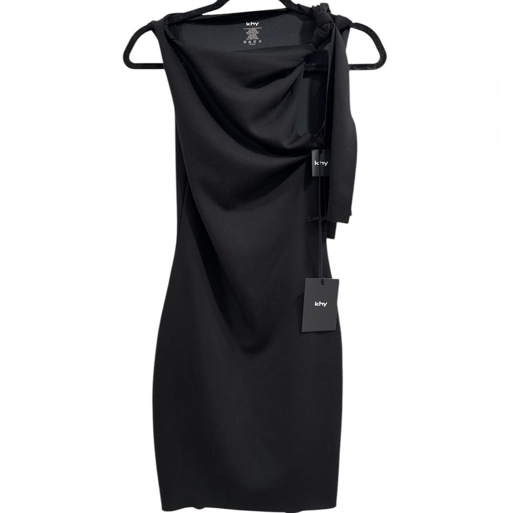 khy Black Mini Dress with Draped Neckline